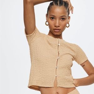 NWOT Beige Mango Textured Tshirt with Buttons